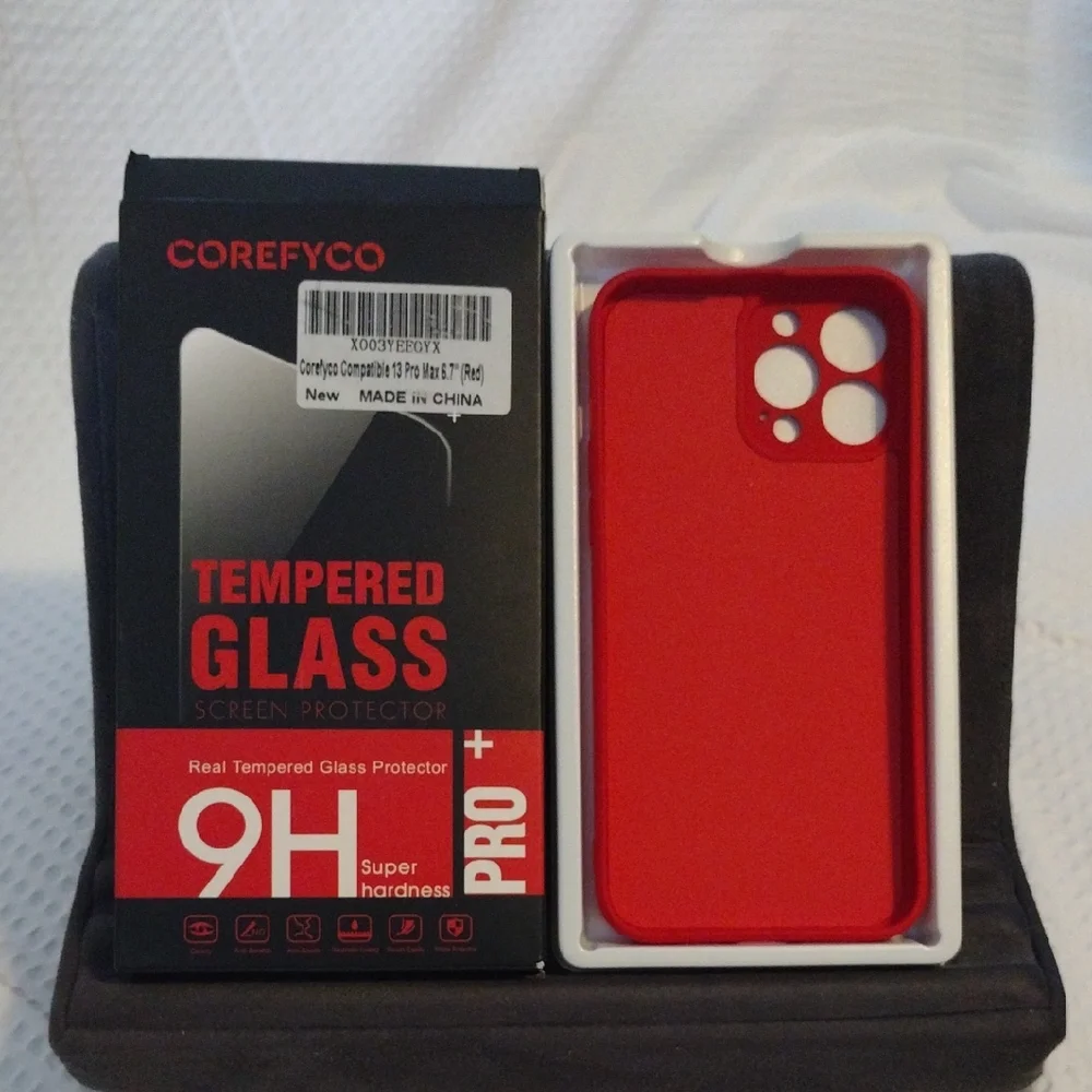 Corefyco Red iPhone Case 13 Pro Max With Tempered Glass Protector